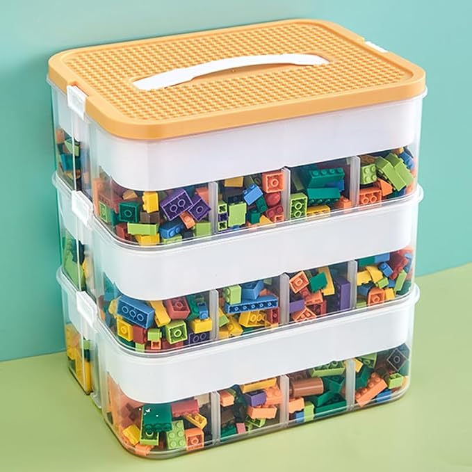 Toys Organizer Storage Case for Lego Box Kids Toy Stackable Building Blocks with Lids Bins Adjustable Lego Storage Containers Plastic Toy Box 3 Layer (Lemon) by joyingbaby