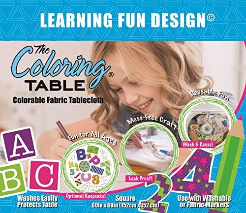 Learning Fun Design – Square Tablecloth 60”X60” – Interactive Coloring Tablecloth for Kids – Poly/Cotton Fabric - Washable and Reusable – DIY Activity for Children and Adults - Image 2