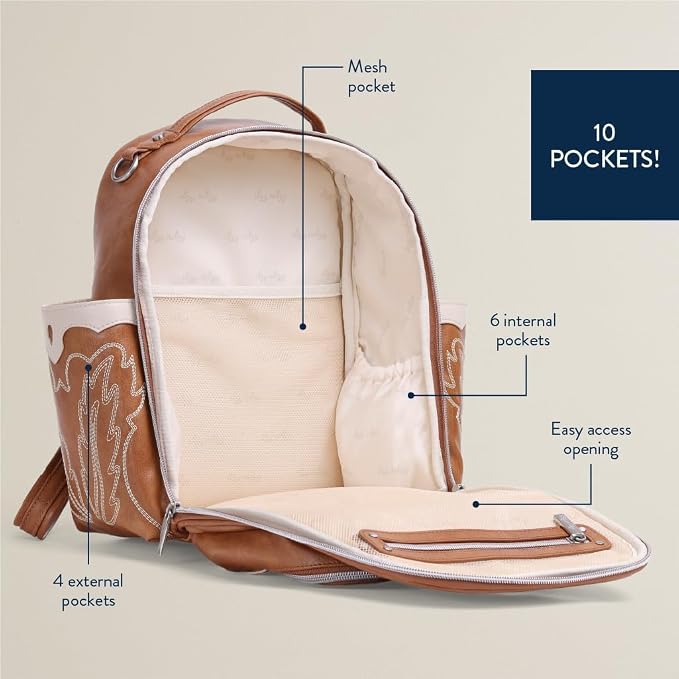 Itzy Ritzy Mini Diaper Bag Backpack - 10 Pockets with Changing Pad (Saddle) | Chic Mini Plus Diaper Bag with 2 Insulated Bottle Pockets, Key Lanyard, Wipeable Changing Pad, Grab-Top Handle & Rubber Feet - Image 8