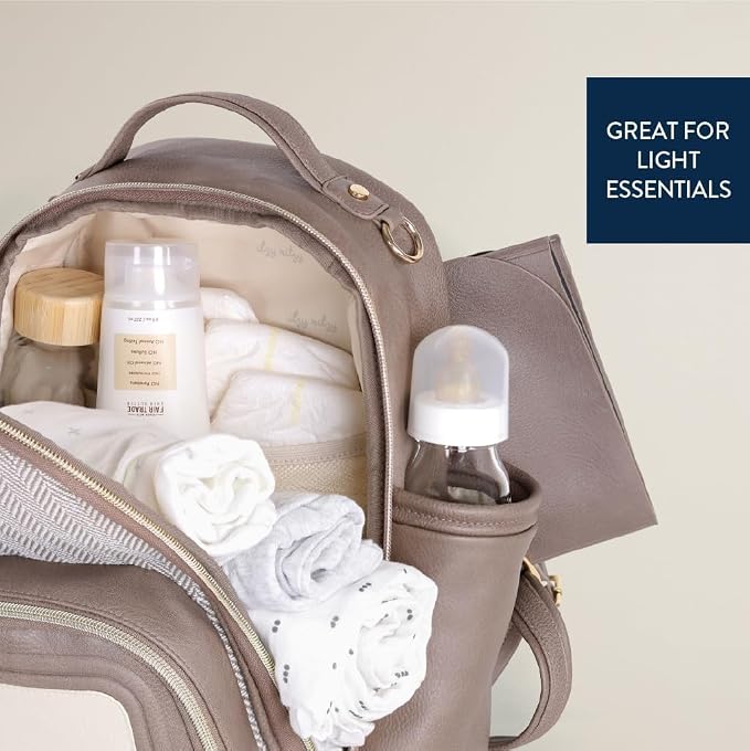 Itzy Ritzy Mini Diaper Bag Backpack, 10 Pockets Changing Pad, Vanilla Latte | Chic Mini Plus Diaper Bag with 2 Insulated Bottle Pockets, Key Lanyard, Wipeable Changing Pad, Grab-Top Handle & Rubber Feet - Image 9