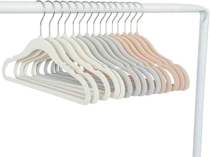 3 Sprouts Velvet Baby Hangers, Non Slip Slim, Cream/Gray/Hazelnut, 30 Pack | Non-slip velvet, Notched shoulders, 360-degree swivel hook, 11.75 x 8 in, Infant and toddler clothes, Soft colors for nursery - Image 4