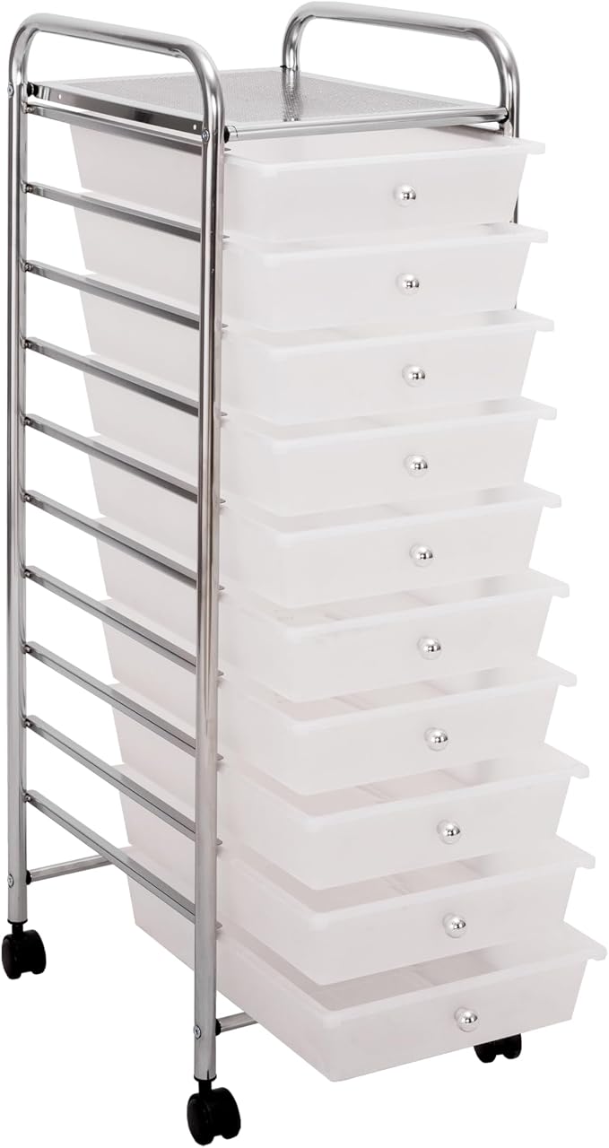 Seville Classics Rolling Utility Organizer Storage Cart, for Home Office, School, Classroom, Scrapbook, Hobby, Craft, 10 Drawer, Frost White - Image 4