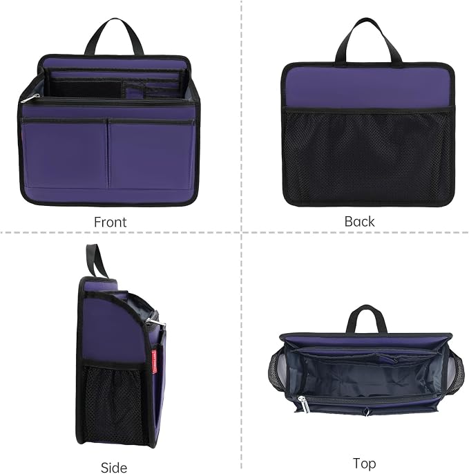 Small Rugged Organizer Insert for Briefcase Tote Shoulder Messenger Bag-19 Pockets,Padded Water-repellent Nylon-Purple - Image 8