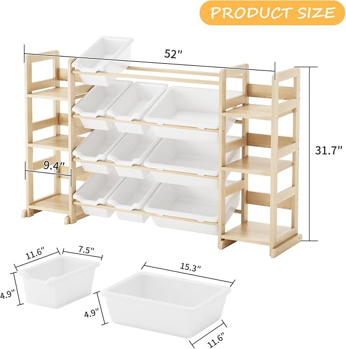 EXPERLAM Extra Large Toy Storage - Toy Storage Organizer, Wooden Toy Organizer with 6 Side Shelves and 12 Bins, 3-in-1 Bookshelf for Kids Rooms, Playroom, Nursery, White - Image 2