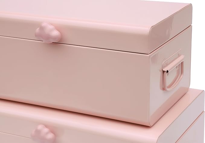 Vixdonos Large Decorative Box Set of 2 Metal Keepsake Trunk with Cloud-shaped Decorative Clasp for Reception,Wedding,Baby & Bridal Shower,17.3X10.6X8.3 Inches - Image 3