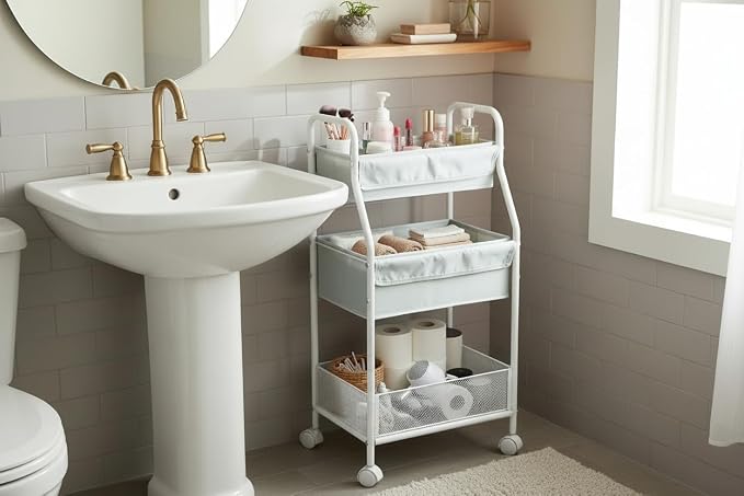 Rolling Utility Cart with Wheels, 3-Tier Diaper Cart, Rolling Nursery Cart & Baby Caddy Organizer for Nursery Essentials, Bedside/Postpartum Cart, Craft & Art Storage, Rolling Book Cart - Image 7