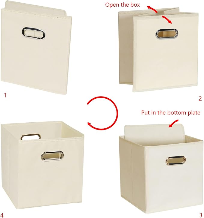 Fabric storage bins Cubes, Fabric Cube Organizer with Handle, Foldable Cube Bins for Cloth or Accessary Storage, 11x11x11, Set of 8, (Creamy White) - Image 6