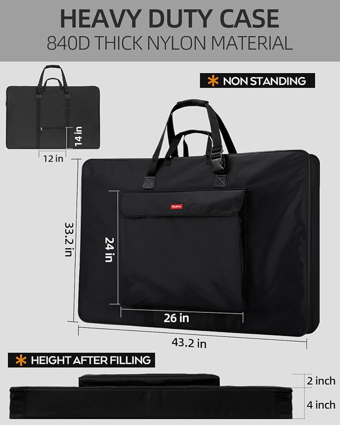 Nicpro Art Portfolio Bag 32”x 42'', Nylon Artist Bag with Reinforced Edges | Durable 840D Fabric, Adjustable Shoulder Strap, 3-sided zipper, Waterproof Art Portfolio Case, for Canvas Artwork Solar Panel - Image 2