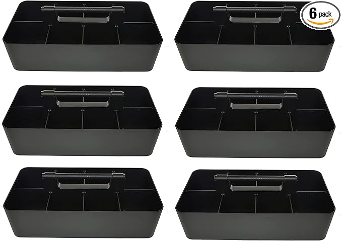 -Large Portable Caddy, DIY Dividers, 8 Compartments, School Office Supplies Home Business Organizer,Portable Basket with Handle Storage Organizer Modern Made in USA (6 PACK, Black) by EnjoyOrganizer