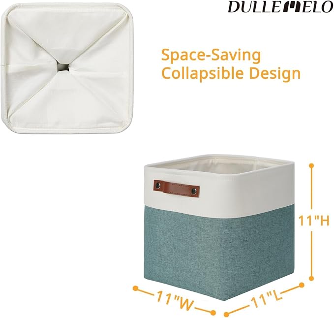 DULLEMELO 11x11 Cube Storage Bins for Organizer, Foldable Cube Storage Bins for Organizing Home Office Closet Shelves, Fabric Cube Baskets for Home Organization(4 Pack - White&Deep Green) - Image 2