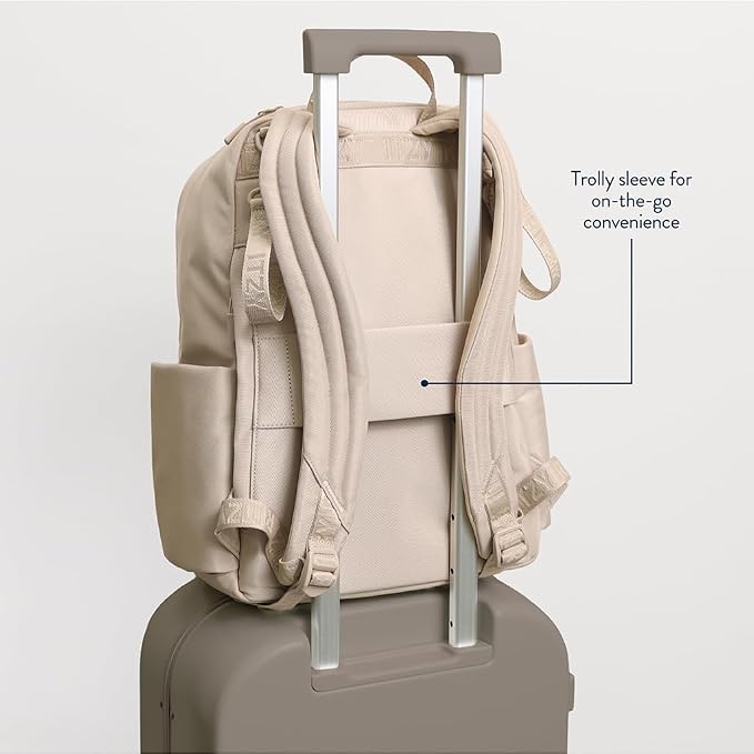 Itzy Ritzy Utility Diaper Bag Backpack – Features 17 Pockets (Including 2 Insulated Bottle Holders) & Trolley Sleeve and Includes Stroller Straps & Changing Pad – Part of The Belong Collection (Toast) - Image 9