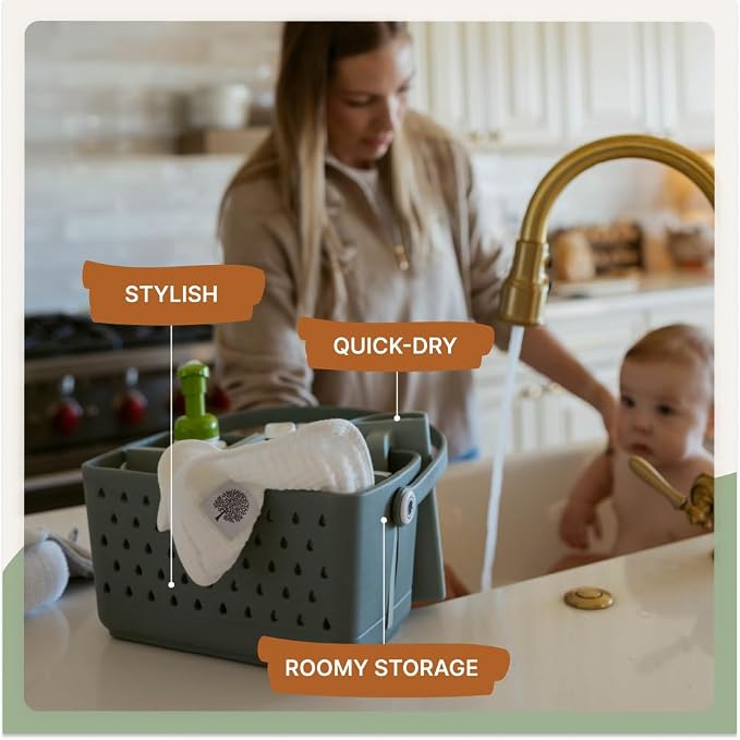 Parker Baby Bath Caddy | BPA Free & Food Grade Shower Caddy Organizer for Toys & Supplies | Quick-Dry, Sturdy & Perfect Size Shower Basket w/Handle in Neutral Colors | BPA-free, food-grade shower caddy & bath organizer that stores toys and bath supplie... - Image 3