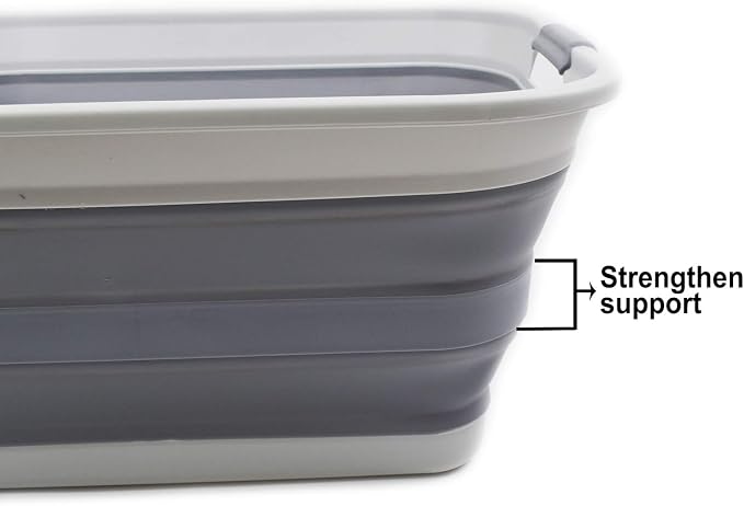 SAMMART 42L(11 gallon) Collapsible Plastic Laundry Basket-Foldable Pop Up Storage Container/Organizer-Portable Washing Tub-Space Saving,Water capacity 34L(9 gallon) (1 Rectangular - strengthen, Grey) - Image 5