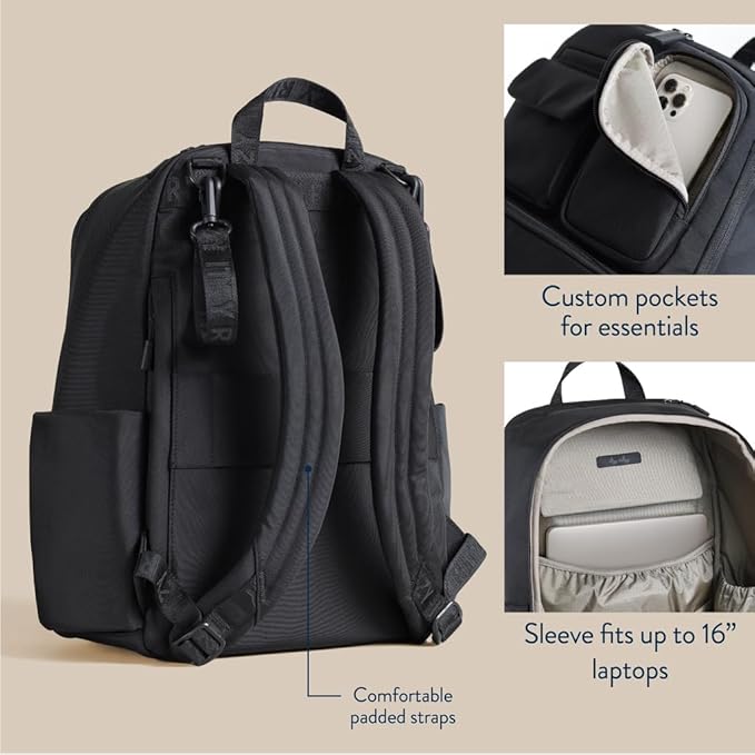 Itzy Ritzy Utility Diaper Bag Backpack, 17 Pockets w/Changing Pad (Black) | Travel-Ready Diaper Backpack with 2 Insulated Bottle Holders, Laptop Compartment, Trolley Sleeve, Straps, and Changing Pad - Image 6