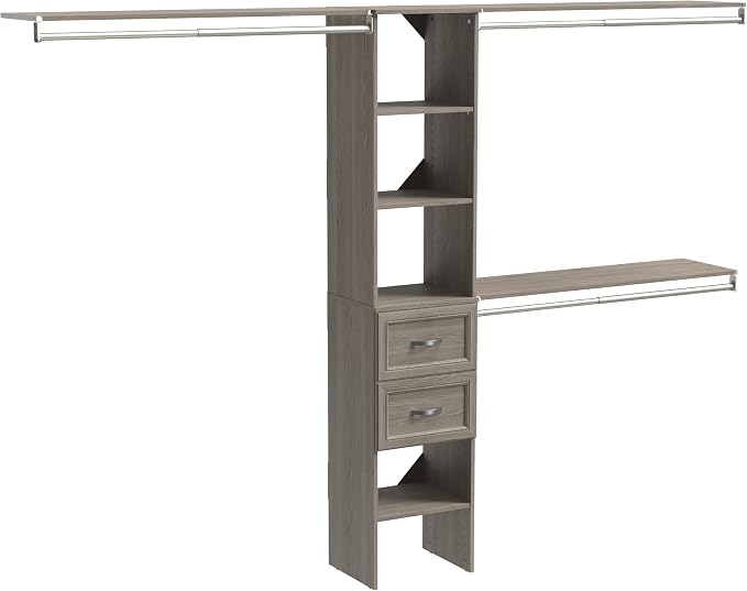 ClosetMaid SuiteSymphony Wood Closet Organizer Kit with Tower, 3 Hang Rods, Top Shelves, 2 Drawers, Adjustable, Fits Spaces 5-9 ft. Wide, Graphite Grey by Unknown
