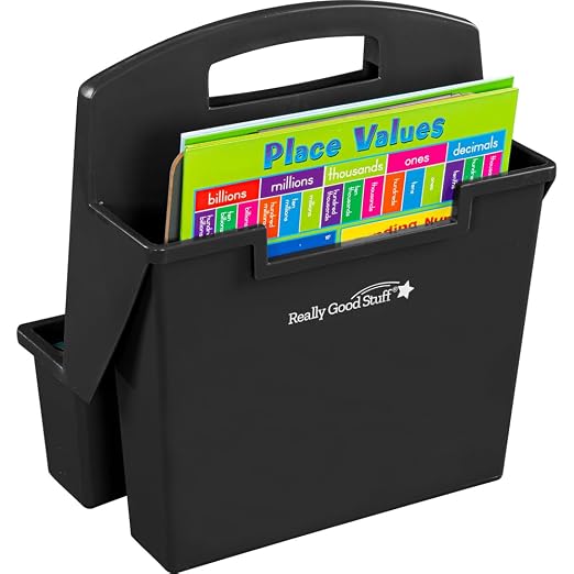 Really Good Stuff Easy to Clean On-The-Go Caddy Super-Sturdy with Handle | Wipe-Clean Plastic, Durable, Black, Glossy, Insert Mount, Classroom Supplies, Handy Organizer for Kids, Sturdy Handle - Image 4