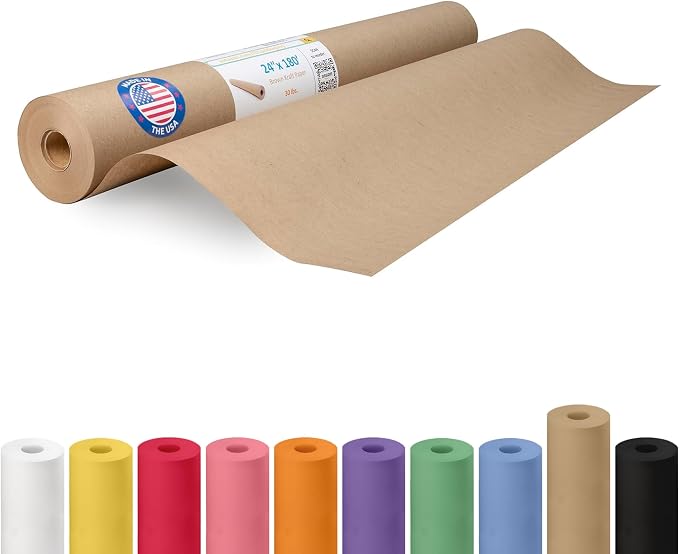 IDL Packaging 24" x 2160" (180 feet) - Brown Kraft Paper Roll - 30lb Thickness - Quality Paper for Packing, Moving, Shipping, Crafts - 100% Recyclable Natural Kraft Wrapping Paper by IDLPackaging