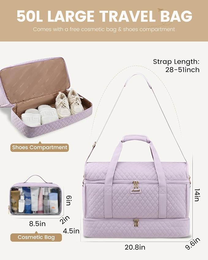 LOVEVOOK Large Travel Duffle Bag, Weekender Bags for Women With Shoe Compartment, Overnight Hospital Bag For Women Labor Delivery, Carry on Bag Personal Item Travel Bag, Yoga Gym Duffel Bag - Image 4