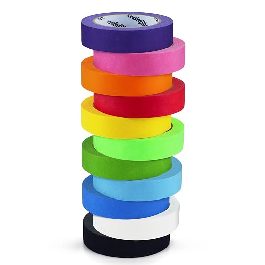 Craftzilla Colored Masking Tape, 11Rolls 275 Yards Total, for Arts & Craft | Vibrant Colored Painters Tape for Labeling & Color-Coding. Kid-Safe, Residue-free, Great for Back to School & Home by Craftzilla
