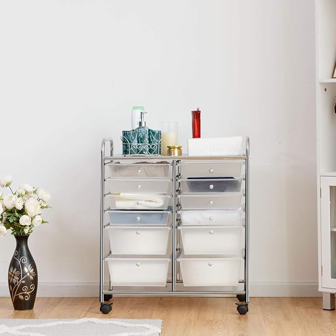 Giantex 12 Drawer Rolling Storage Cart Tools Scrapbook Paper Office School Organizer (White) - Image 5