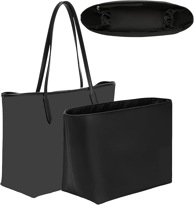 Tote Bag Organizer Insert for Coach City 33 Bag, Premium Soft Nylon Purse Organizer Insert with Laptop Sleeve, Handbag Inner Divider Shaper with Elastic Cup Holder & Smooth Zipper(City33/Black) by OAIKOR