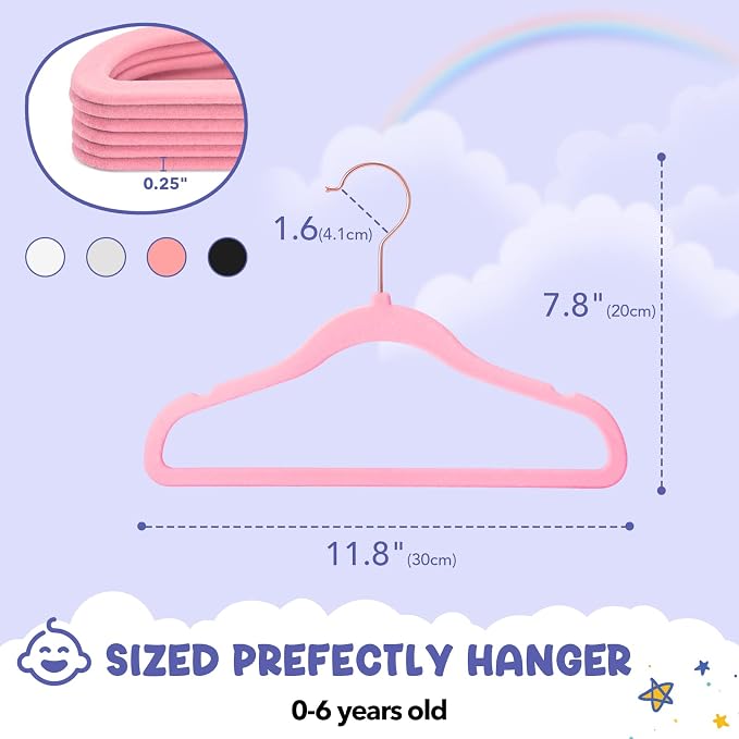 HOUSE DAY Velvet Baby Hangers for Closet, Kids Hangers Velvet 60 Pack, Non Slip Toddler Hanger 11.8 Inch, Durable Childrens Hanger for Newborn Baby Clothes- Blush Pink | Blush Pink Non Slip Toddler Hanger 11.8 Inch, Durable Childrens Hanger for Newborn... - Image 8