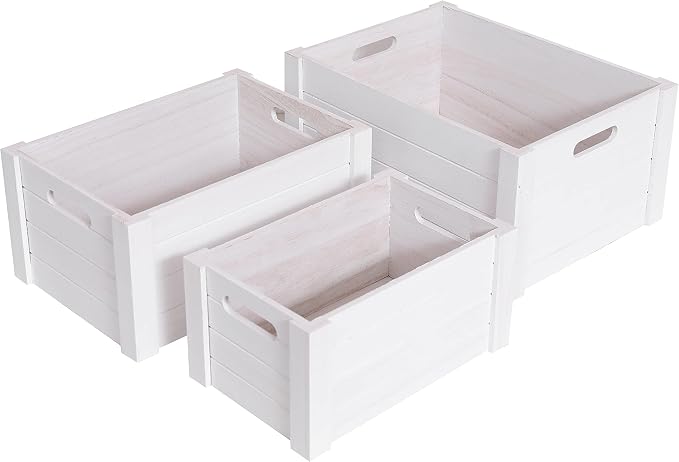 Farmhouse Modern White Wooden Crates For Storage | Rustic Decorative Boxes,Set Of 3 Large Nesting Wooden Storage Crates For Home Decor,Handmade Natural Solid Wood Box - Image 8