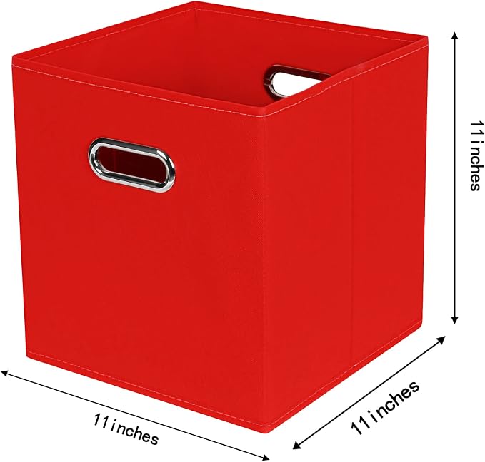 STOREONE Fabric Storage Bins Cubes Baskets Containers-(11X11X11) with Dual Handles for Shelf Closet, Nursery Home ， Bedroom Organizers, Foldable Set of 8 (Red) - Image 2