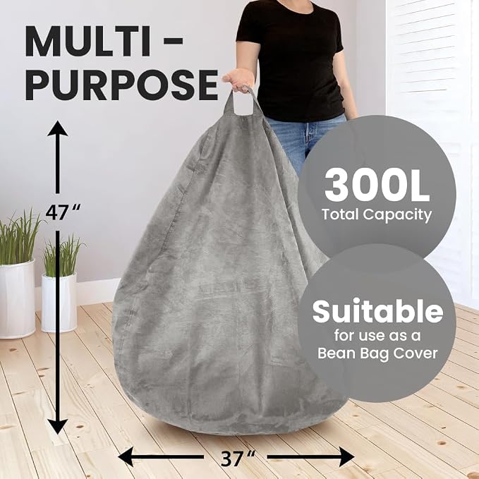 Bean Bag Stuffed Animal Storage Chair Cover (No Filler) for Kids and Adults. Extra Large Bird's Nest Beanbag Memory Foam Soft Premium (Grey, 3 ft (Cover Only)) - Image 8