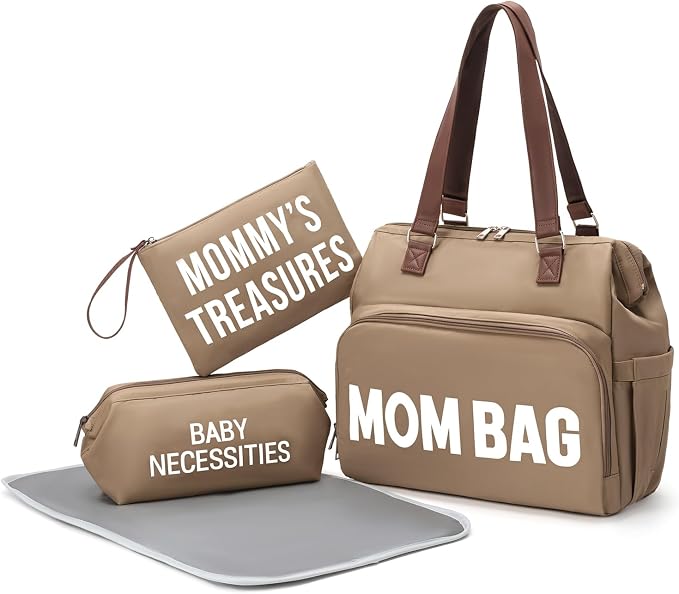 Large Mom's Diaper Bag, Diaper Bag Tote with 2 Organized Pouches & Changing Pad by Unknown