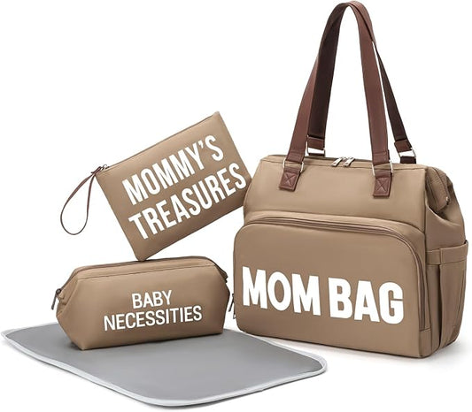 Large Mom's Diaper Bag, Diaper Bag Tote with 2 Organized Pouches & Changing Pad by Unknown