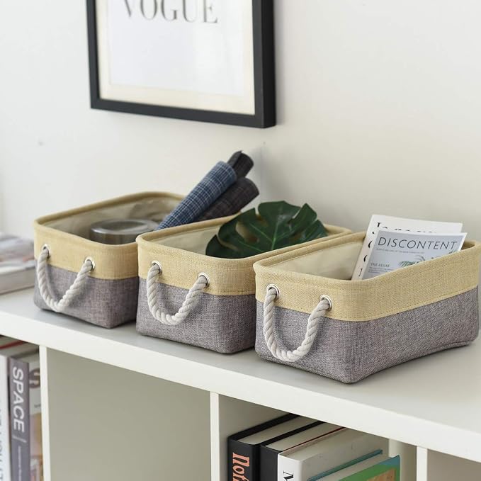 Storage Baskets for Organizing - 11.8x7.8x5.2 inch Small 6 Pack Storage Bins for Shelve, Farbic Storage cubes Organizer for Baby Toys Nursery (Gold & Grey) - Image 5