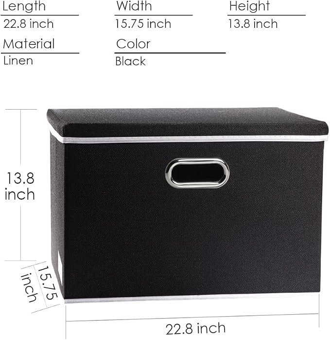 Extra Large Collapsible Storage Bins with Lids [3-Pack] Linen Fabric Foldable Storage Baskets Boxes Organizer Containers Cube with Cover for Bedroom Closet Office Nursery (22.8x15.7x13.8) - Image 5