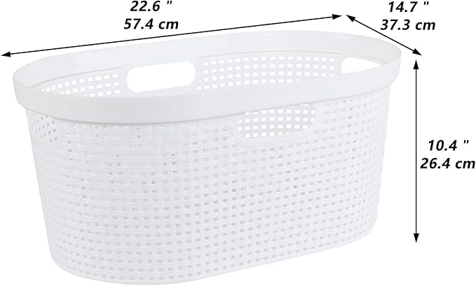 4 Pack 40L Plastic Laundry Basket, Stackable Hamper with Handles | White Laundry Storage Basket, Lightweight Design for Bathroom or Laundry Room, Easy Carry Grip - Image 2