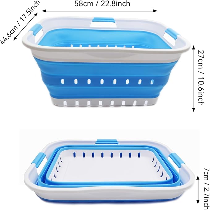 SAMMART 42L (11 gallon) Collapsible Plastic Laundry Basket - Foldable Pop Up Storage Container/Organizer - Portable Basket - Space Saving Hamper/Basket (2, White/Marine Blue) - Image 4