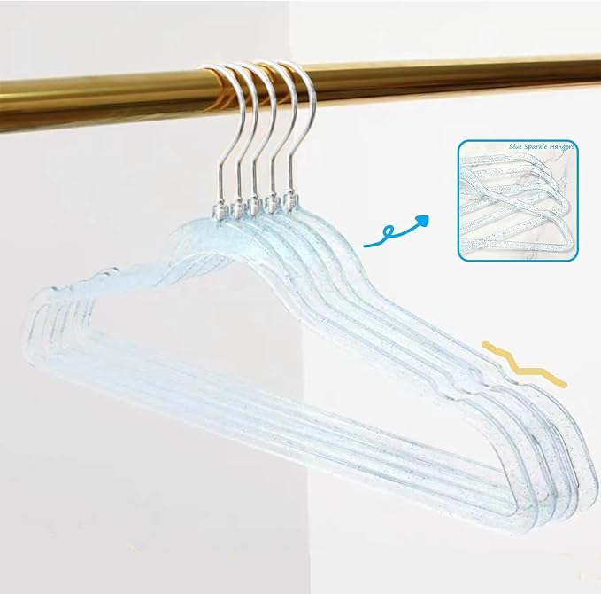 Blue and Gold Hangers for Clothes 40 Pcs, 16" Wide Clear Hangers for Men's Shirt, Women's Gown Dress, Youth Suit, Hoodie, Plastic Hanger with Swivel Hook, Thin Clothing Rack for Dorm Room Essentials - Image 6