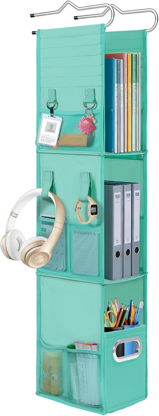 3 Shelf Hanging Locker Organizer with Side Pockets, Dark Green | Durable Oxford Fabric, Deep Shelves 9 in x 7 in, Adjustable Locker Shelf from 3 to 2 Shelves for School Locker, Gym, Closet by LOVEGRASS