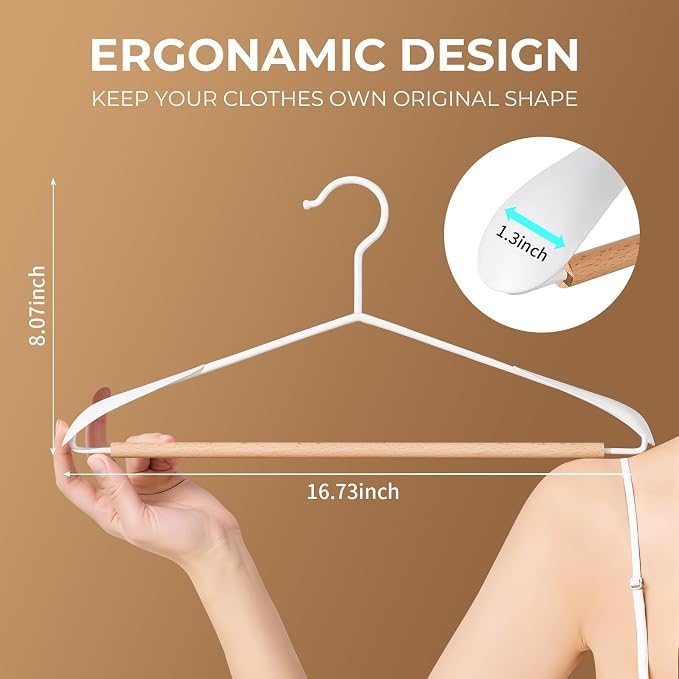 16.7 Inch Wooden Wide Shoulder Hangers for Sweater,Coat,Suit,10 Pack | Heavy Duty,No Shoulder Bump,Non-Slip,Space Saving,Hanger for Coat,Sweater,Jacket,Thick Clothes,Pants,Skirt,For Men Women - Image 2