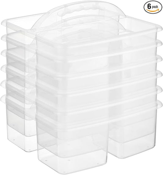 ALINK Plastic Classroom Caddy Organizer with Handle, 6-Pack 3 Compartments Portable Plastic Storage Caddy for Classroom Organization, Table, Desk, Office, Craft Art, Teacher Supply - Clear by ALINK