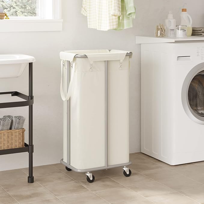 WOWLIVE 100L Rolling Laundry Basket with Wheels, Tall Laundry Hamper | Laundry Cart with Steel Frame and Removable Bag, Foldable Dirty Clothes Hamper for College Dorm, Laundry Storage, Light Beige - Image 2