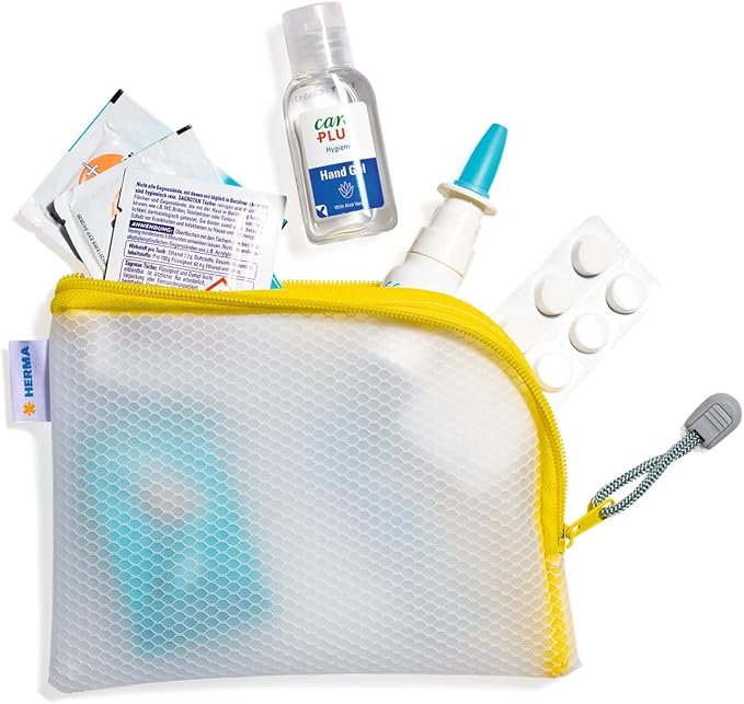 HERMA 20027 Zipped Travel Case A6 Transparent (19 x 14 cm) Small Lockable Clear Pocket with Zipper for Mobile Phone, Charging Cable, Cosmetics, Pens, Keys, Toiletry Bag in Yellow - Image 2