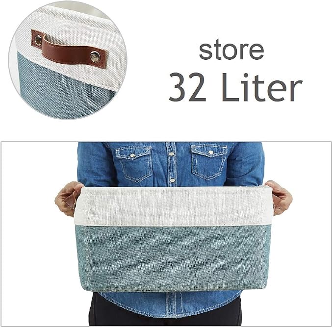 DECOMOMO Storage Bins, Extra Large Fabric Storage Baskets for Shelves 3Pack | 15.8 x 12.5 x 10 inches Decorative Linen Closet Organizers (Green & White) - Image 4
