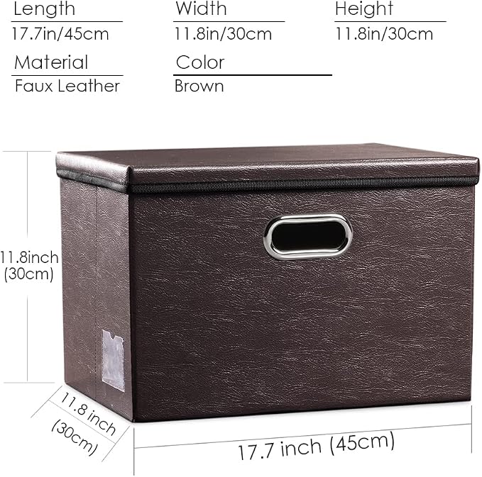 Large Collapsible Storage Bin with Lid [1-Pack] Leather Fabric Foldable Storage Box Organizer Containes Basket Cube with Cover for Home Bedroom Closet Office Nursery Brown (17.7x11.8x11.8) - Image 6