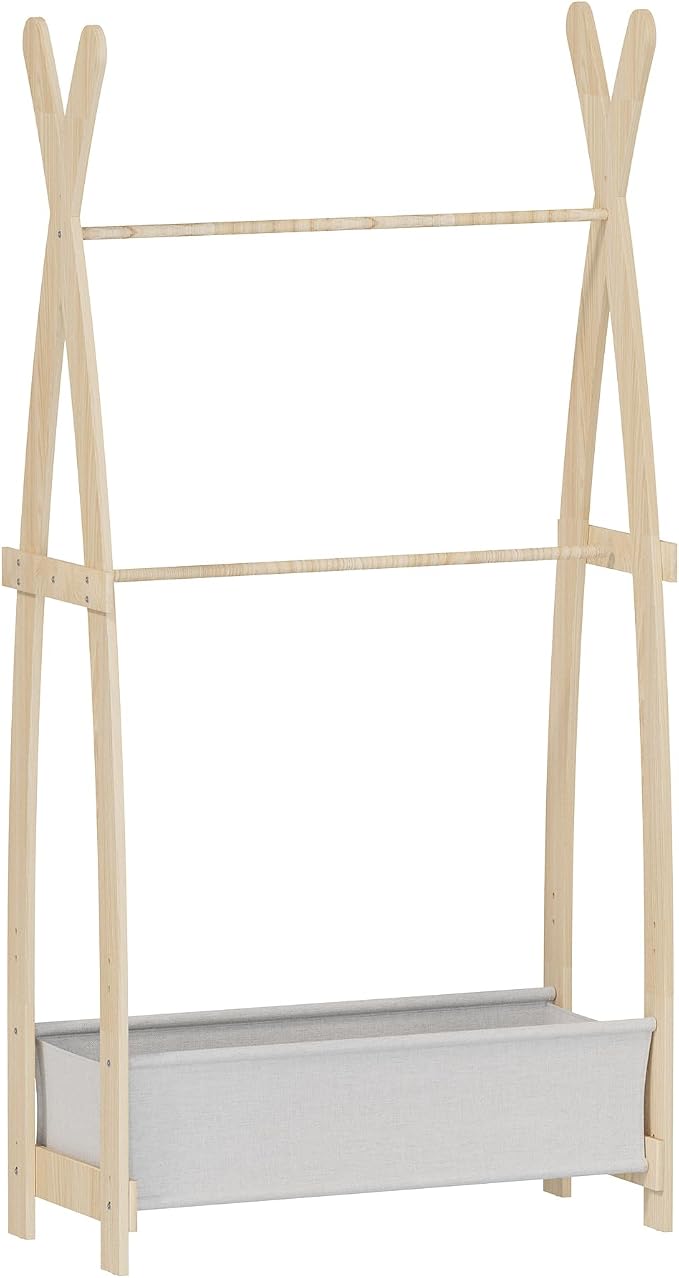 NACHES Tall Kids Clothing Rack with Double Hanging Rods Wooden Garment Rack for Toddler Baby Wardrobe Closet Compact Dress Up Storage Organizer for Girl Costume Princess Coat Bedroom Playroom Nursery - Image 8
