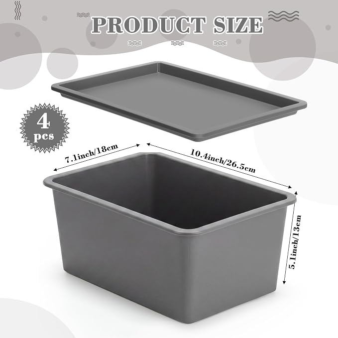 4 Pcs Storage Bins with Lids, Gray, Large | Plastic Stackable Organizing Containers, Heavy Duty Storage Boxes for Classroom Room Shelves, Christmas Ornaments Baskets - Image 2