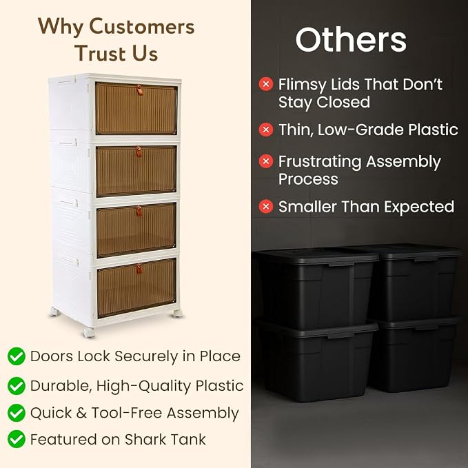 Quik Box Sport 4-Tier Stackable Storage Organizer - 24 Gallon Capacity Collapsible Bins with Magnetic Doors, Space-Saving Vertical Storage for Bedroom, Closet, Dorm Organization - Image 5