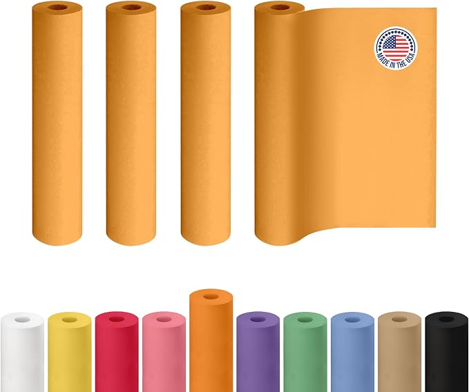 18" x 1200" (100 ft) Orange Kraft Paper Roll, Pack of 4 - USA-Made Quality Craft Paper for Gift Wrapping, Kids' Arts & Crafts, School Projects - 100% Recycled, 50 lb Natural Material by IDL Packaging by IDLPackaging