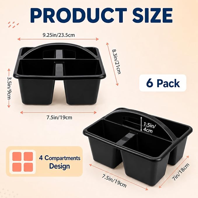 gisgfim 6 Pack Plastic Classroom Caddy with 4-Compartments Plastic Storage Caddies with Handle 4 Compartments Table Caddy Organizer Versatile Table Caddies for Classroom Office, Black - Image 2