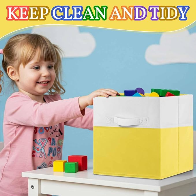 Yinder 6 Pcs Cube Storage Bin 10.5''x10.5''x11'' Storage Bins for Playroom Decor Colorful Bins for Kids Foldable Baskets for Nursery Organizer Boxes Fabric Boxes(Macaron Colors) - Image 4