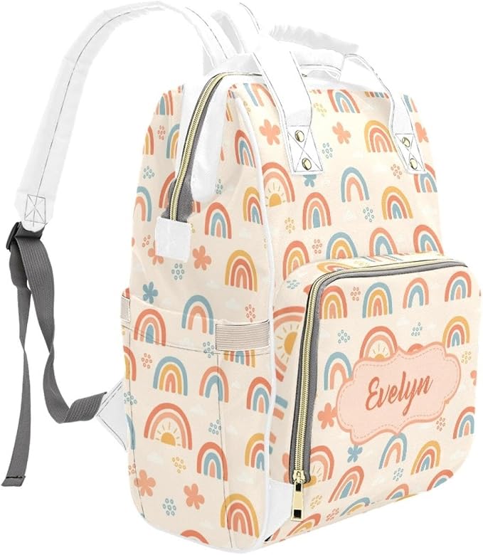 Personalized Rainbow Diaper Bag Backpack with Name – Waterproof Custom Baby Nappy Bag with Large Capacity & Multi Pockets – Shower Gift for Baby for New Parents - Image 3